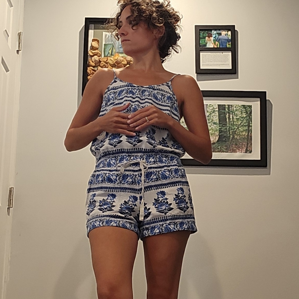 Loft Blue and White Romper Ann Taylor Loft size 0P Petite